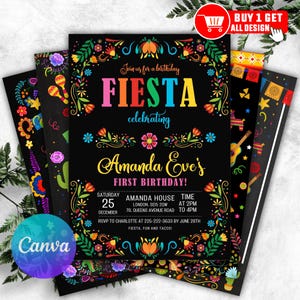 Convite para festa, convite para festa, convite editável, convite para aniversário de festa, tema de festa mexicana, festa de festa infantil, CANVA, Festa 02