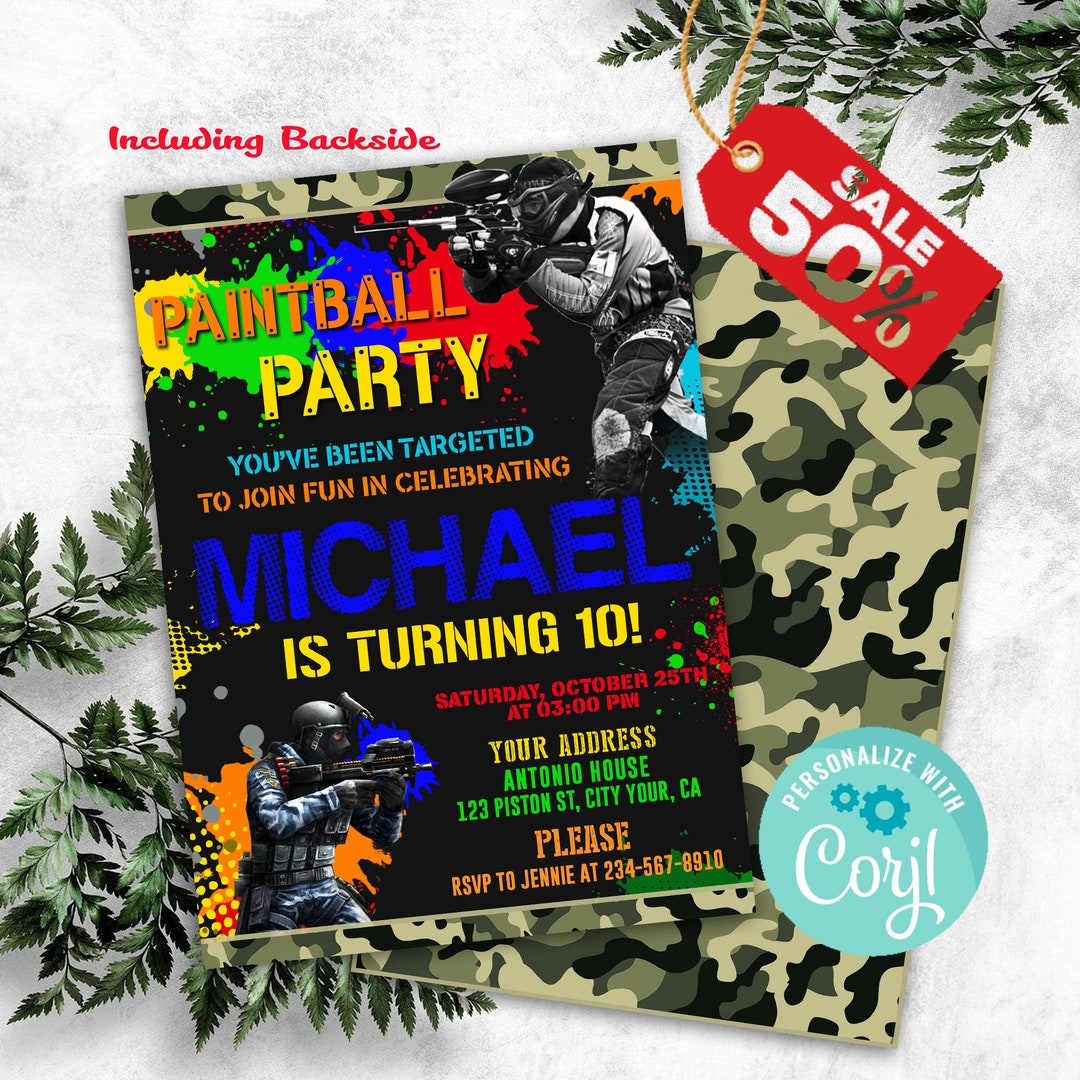 Invitación de Paintball invitación de cumpleaños de Etsy España