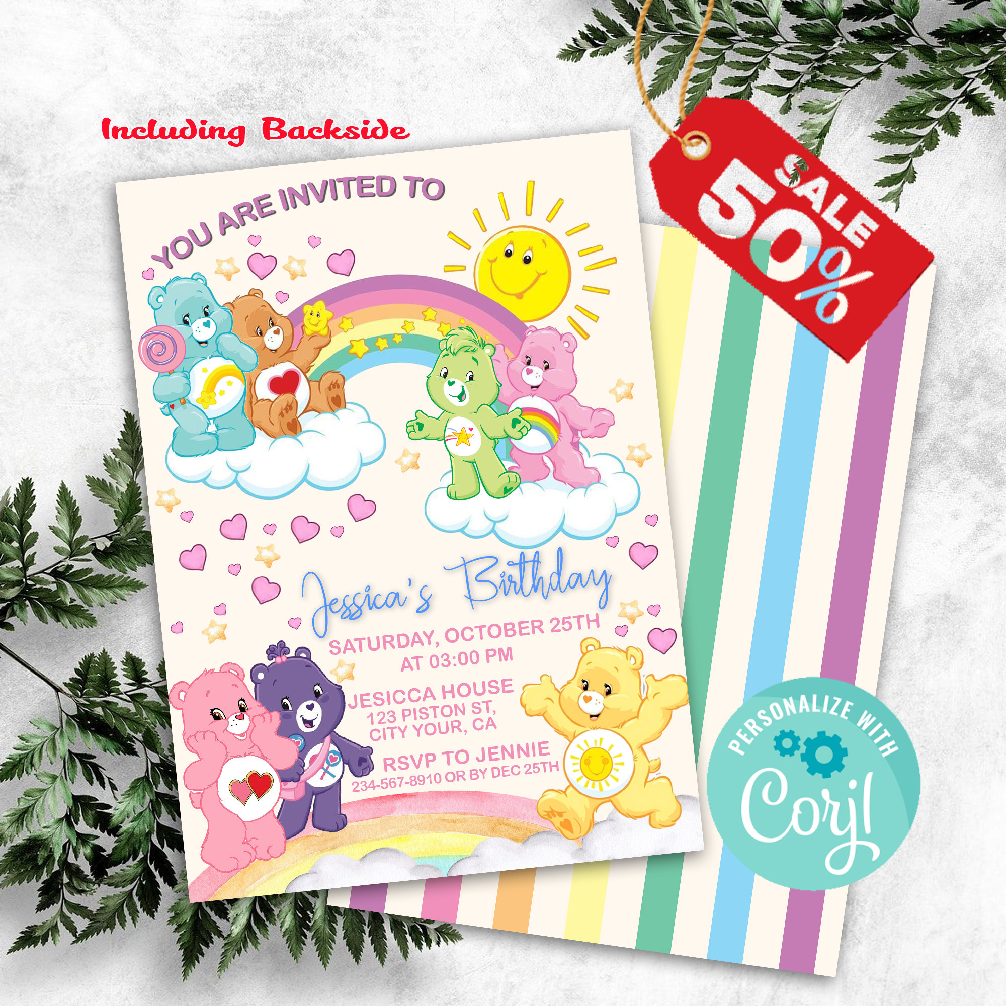 Care Bears 1st Birthday Boys Birthday Invitations 8 Count Party Supplies New