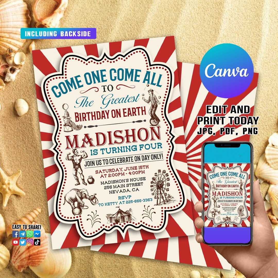 Editable Carnival Invitation, Carnival Birthday Party Invitation ...
