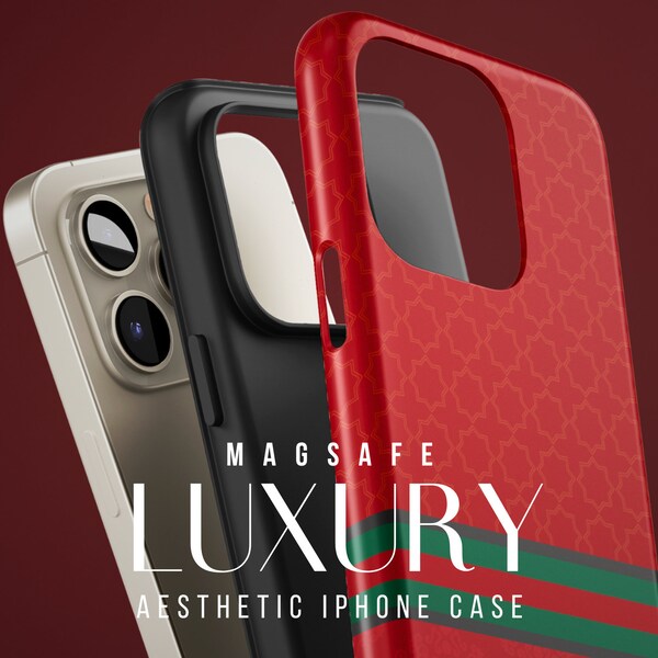 Luxury Aesthetic iPhone case Red MagSafe Tough Cases Phone Case For iPhone 13 14 15 Series Mini, Plus, Pro Max Casing With Built In Magnet