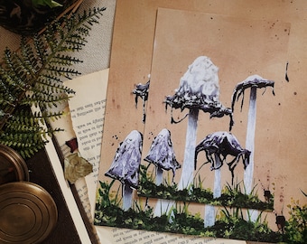 Inky Cap Mushroom Art Print, Mushroom Decor, Botanical Wall Art