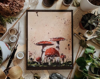 Mushroom Art Print 2 - Fly Agaric - Botanical Wall Art - Garden Artwork