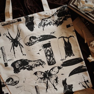 Oddities Gothic Tote Bag, Dark Academia Tote, Bookish Gift, Canvas Tote Bag