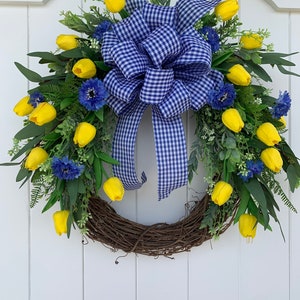 Spring Wreath for Front Door, Summer Decor, Spring Home Decor, Sunflower, Fern,