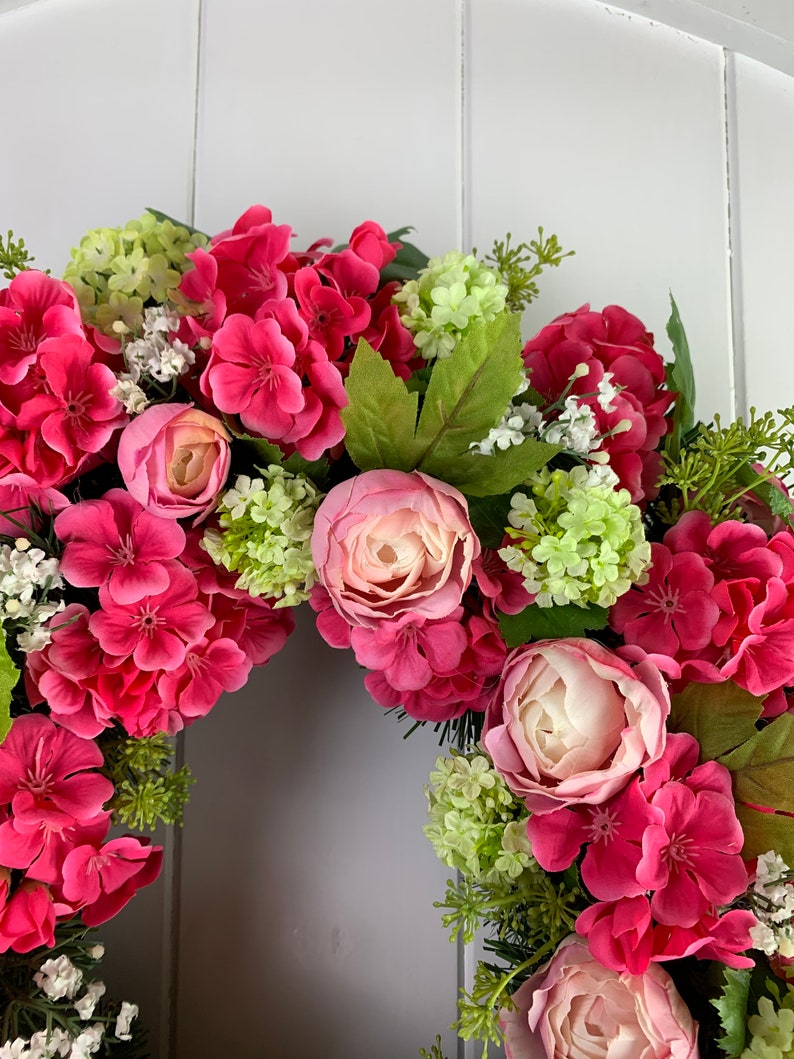 Geranium Wreath Cottage Decor Spring Wreath for Front Door Etsy