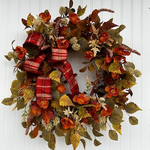 Fall Wreath, Fall Wreath for Front Door, Airy Fall Wreath, Autumn Home Decor, Fall Home Decor, Coral Fall Wreath