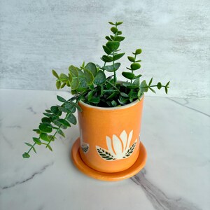 Pot de fleurs en céramique, motif tulipe, couleur orange mandarine, illustration, poterie, plaque d'argile, suspension pour plantes, porcelaine, pot d'intérieur/d'extérieur