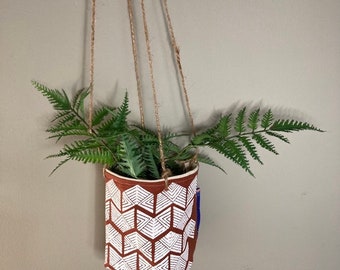 Small plant hanger canvas, plant sweater, holder, herb garden, screen print, surface art, bohemian, house plant gift, botanical, herringbone