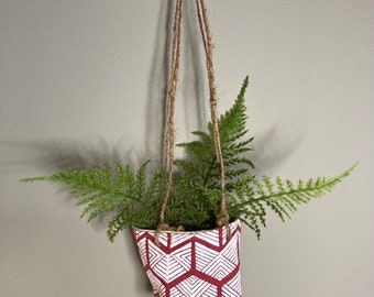 Mini plant holder, canvas holder, plant sweater, herb garden, screen print, surface art, bohemian, pink, botanical, storage, herringbone