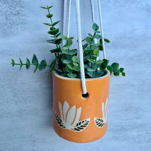Keramik-Pflanzgefäß, Blumendekor, Mandarinenorange, Illustration, Töpferei, Tonplatte, Hängepflanze, Porzellan, für drinnen und draußen