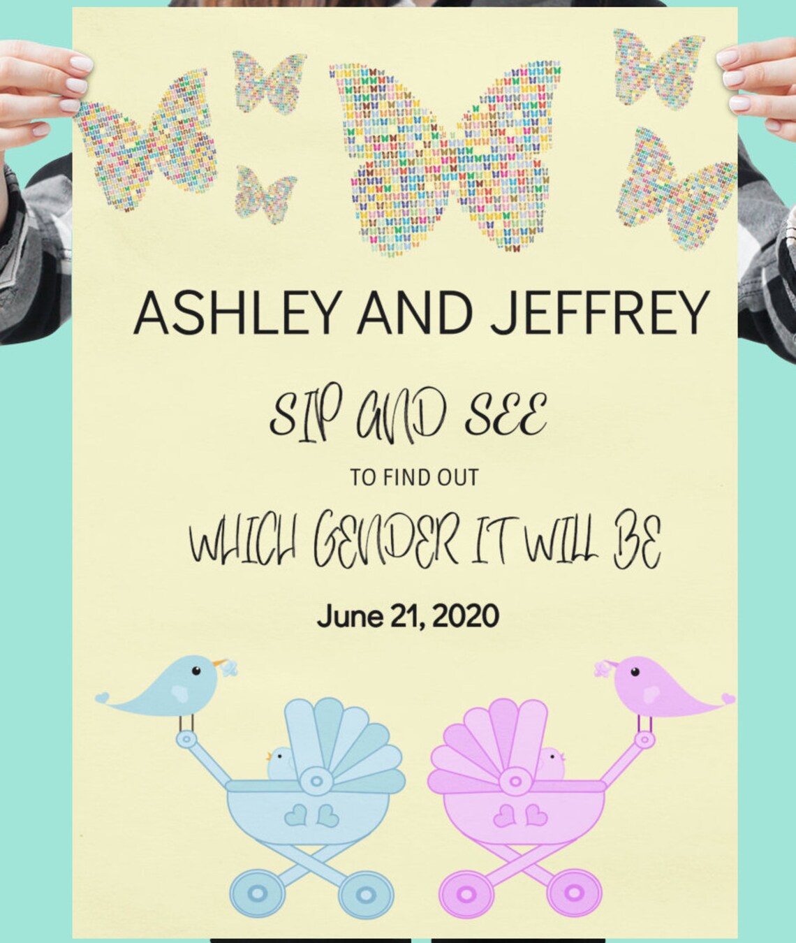 Sip & See Gender Reveal Poster Board Printable Template Etsy España
