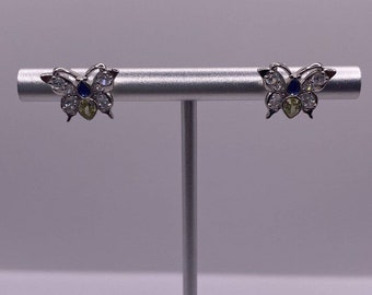 Butterfly Sterling Silver S925 CZ With Blue And Green Cz Stone