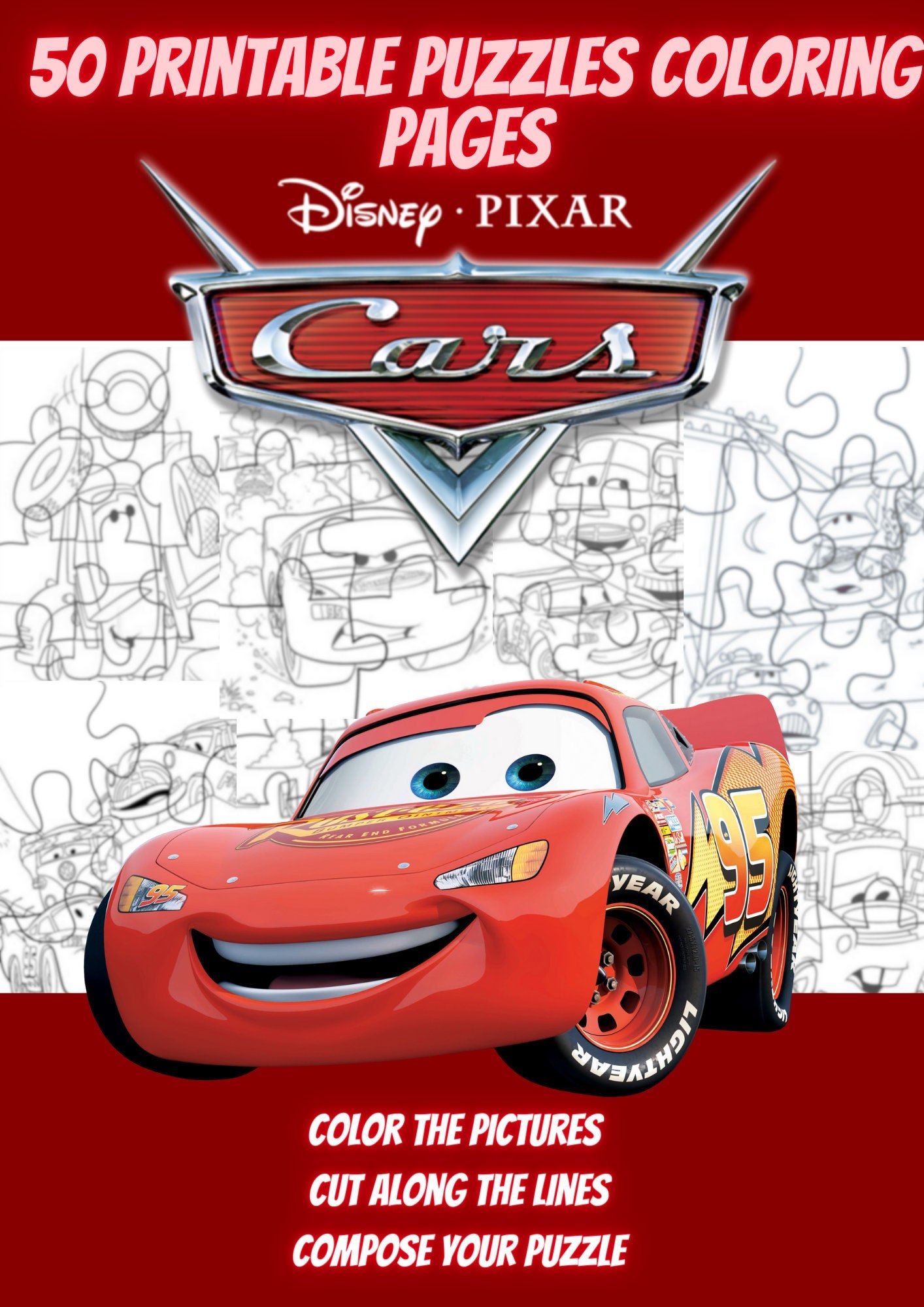 50 Printable Puzzles Coloring Pages Cars, Instant Download, Instant ...