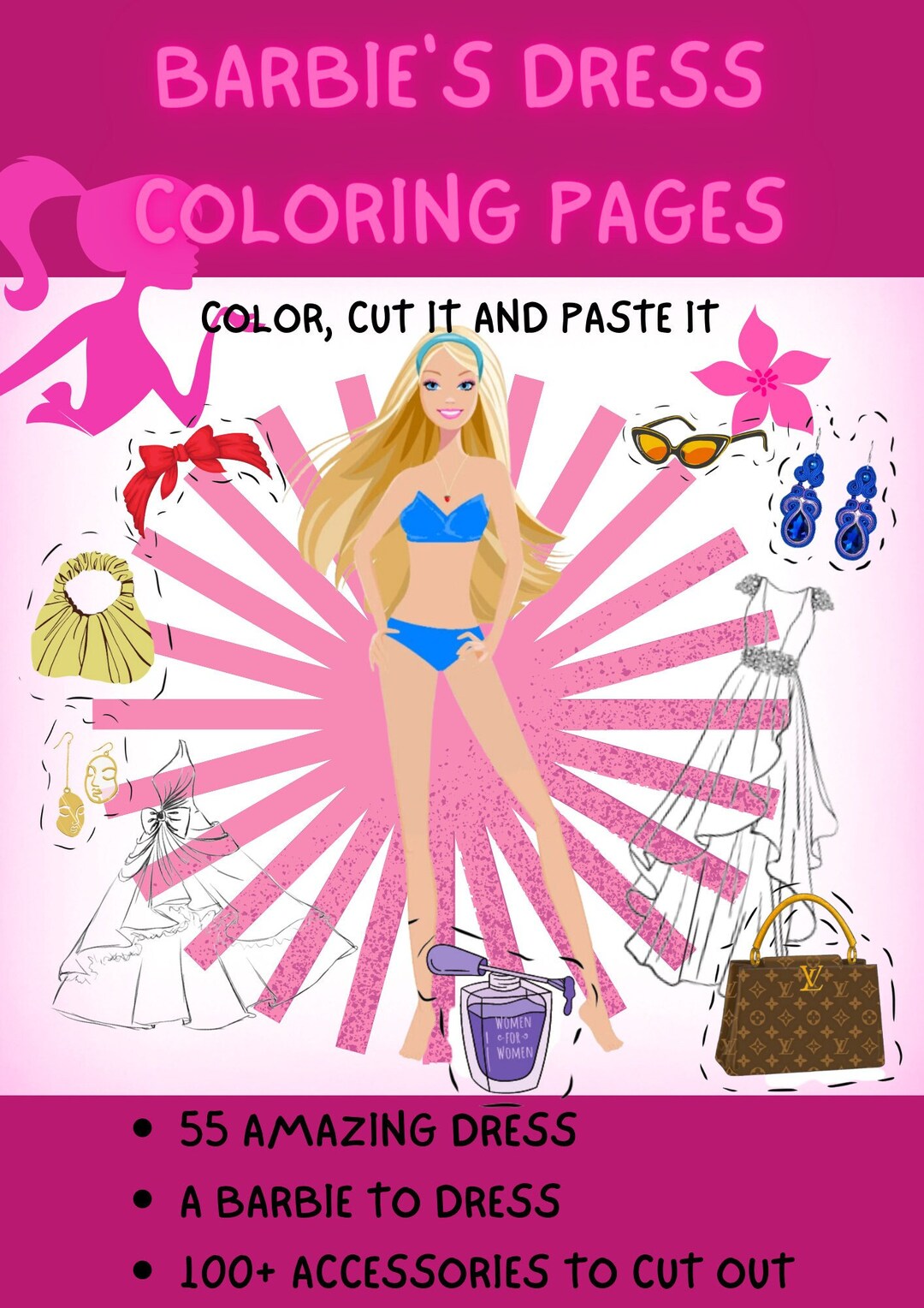 55 BARBIE'S Dress Printable Coloring Pages/ Barbie Coloring Book for