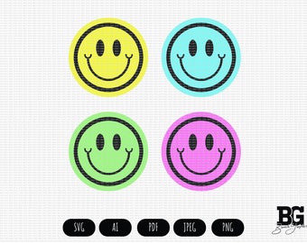 4 Up Retro Smiley Faces Colors