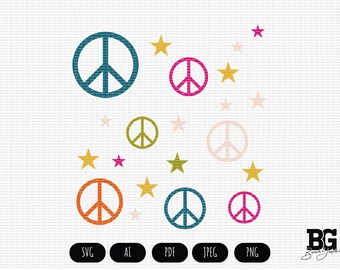 Peace and Stars - Vector Cricut SVG AI PNG
