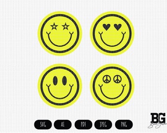 4 Up Retro Smiley Faces - Stars Hearts Plain Peace