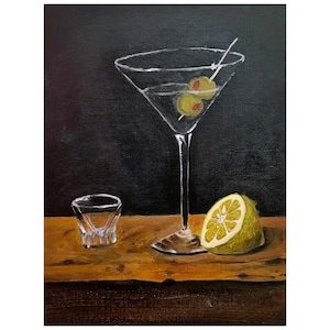 Martini Glass, Retro Martini  Painting, Handmade Original, Martini Print, Wall Art, Cocktail Glass Painting