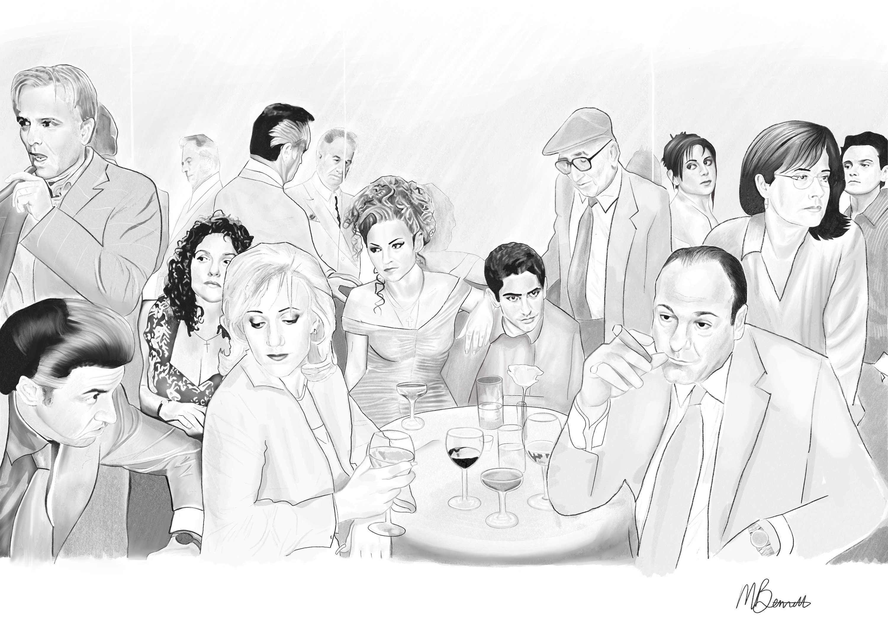 The Sopranos Poster Full Cast Sketch by Mel Print Etsy