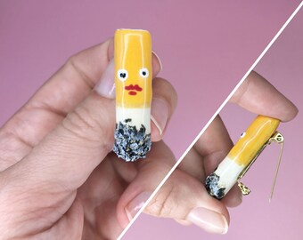 Tilt pin / charming accessory / ceramic brooch / handmade lapel pin / cutie cigarette butt / lovely mini pin / trend gift