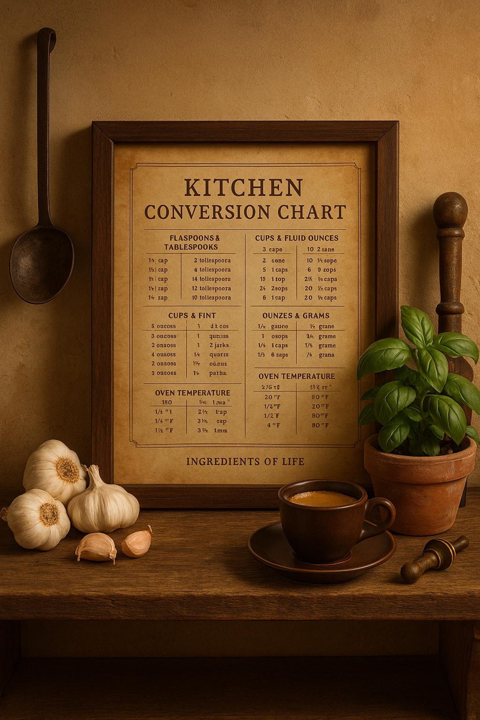 Vintage Kitchen Conversion Chart: Rustic Cooking Cheat Sheet (8.5x11 ...