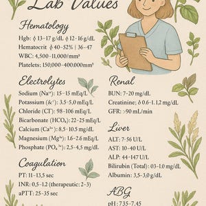 Nursing Lab Values Cheat Sheet | Cute Nurse Themed | Printable Study Guide | Nursing School | PDF + PNG | RN Student Gift