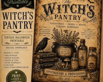 Witch's Pantry Printable | Vintage Halloween Apothecary Decoupage Paper (Digital Download)