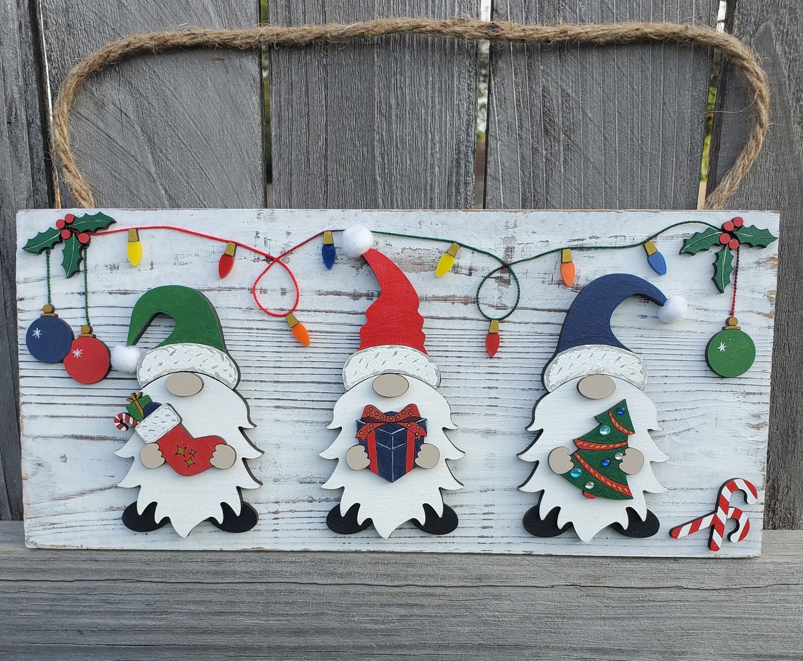 Christmas Gnomes Home Decor Wall Hanging Hand Painted Etsy