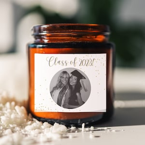 Etiquetas de velas de graduación, regalo de foto de graduación personalizado, hermano hermano hermana, graduado, universidad, escuela secundaria