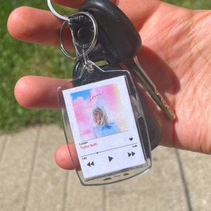 Personalized Music Keychain, Key Ring, Custom Album Cover, Anniversary, with QR Code on rear, Plays Music from phone