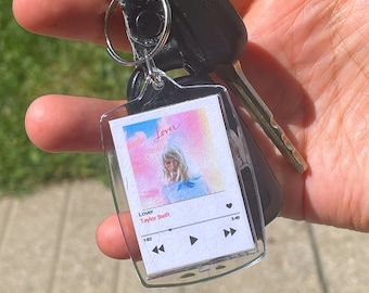 Personalized Music Keychain, Key Ring, Custom Album Cover, Anniversary, with QR Code on rear, Plays Music from phone