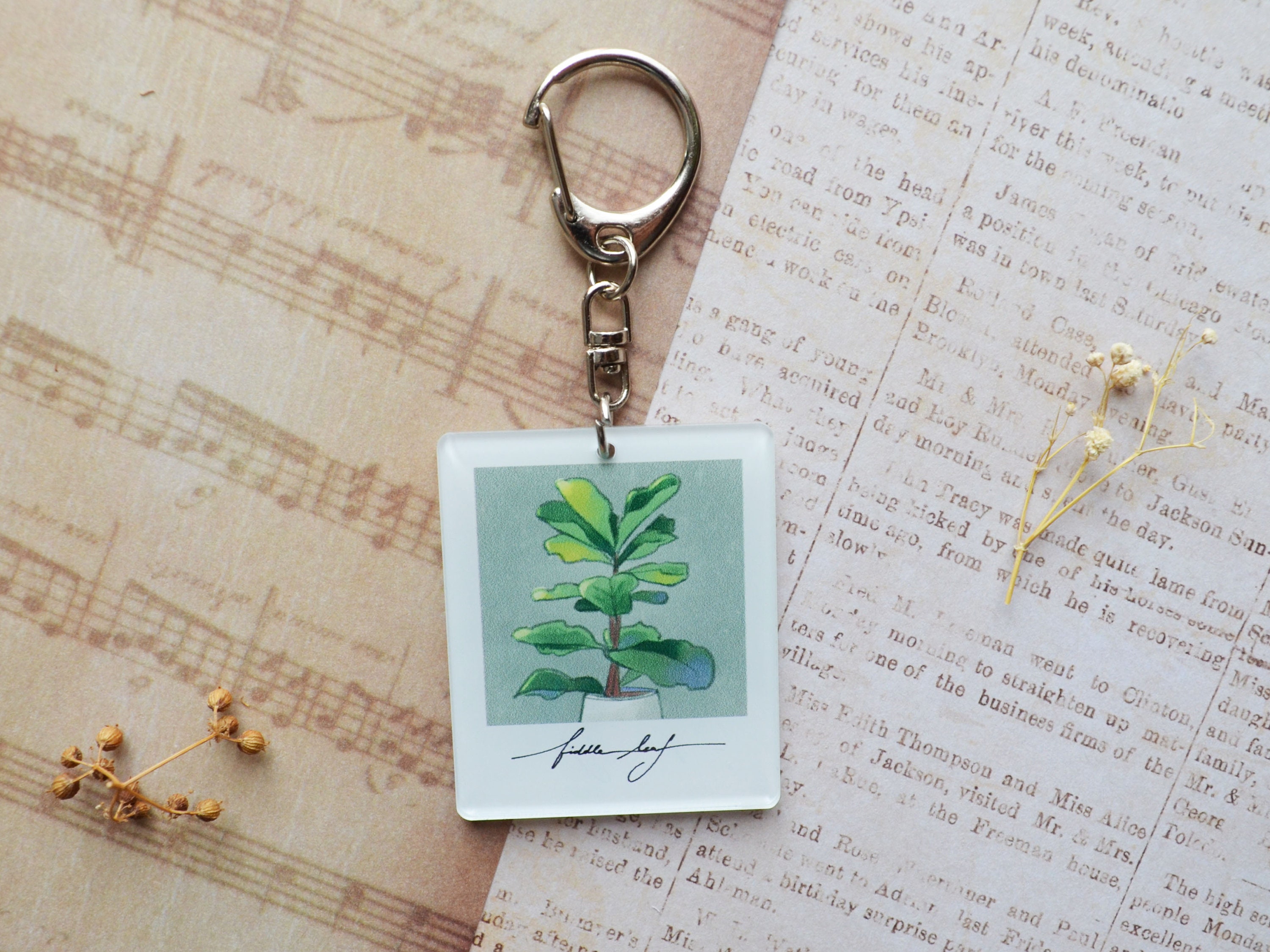 Plant Polaroid Photo Charm Keychain | Fiddle Leaf Fig, Monstera ...