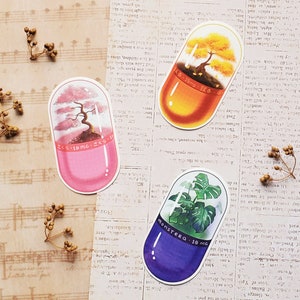 bonsai pill sticker | die cut sticker | gift for plant parents | mental health awareness | waterproof weatherproof sticker | clear sticker