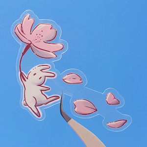 cherry blossom bunny sticker | gift for rabbit lovers bunny parents | waterproof sticker for waterbottle laptop luggage | scrapbooking
