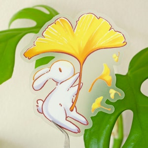 ginkgo bunny vinyl sticker | gift for bunny parents | sticker for waterbottle laptop luggage scrapbooking journaling | cute rabbit sticker
