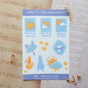 bunny weather sticker sheet | gift for bunny parents | rabbit stickers | whimsical cute stickers | weatherproof waterproof stickers | vinyl