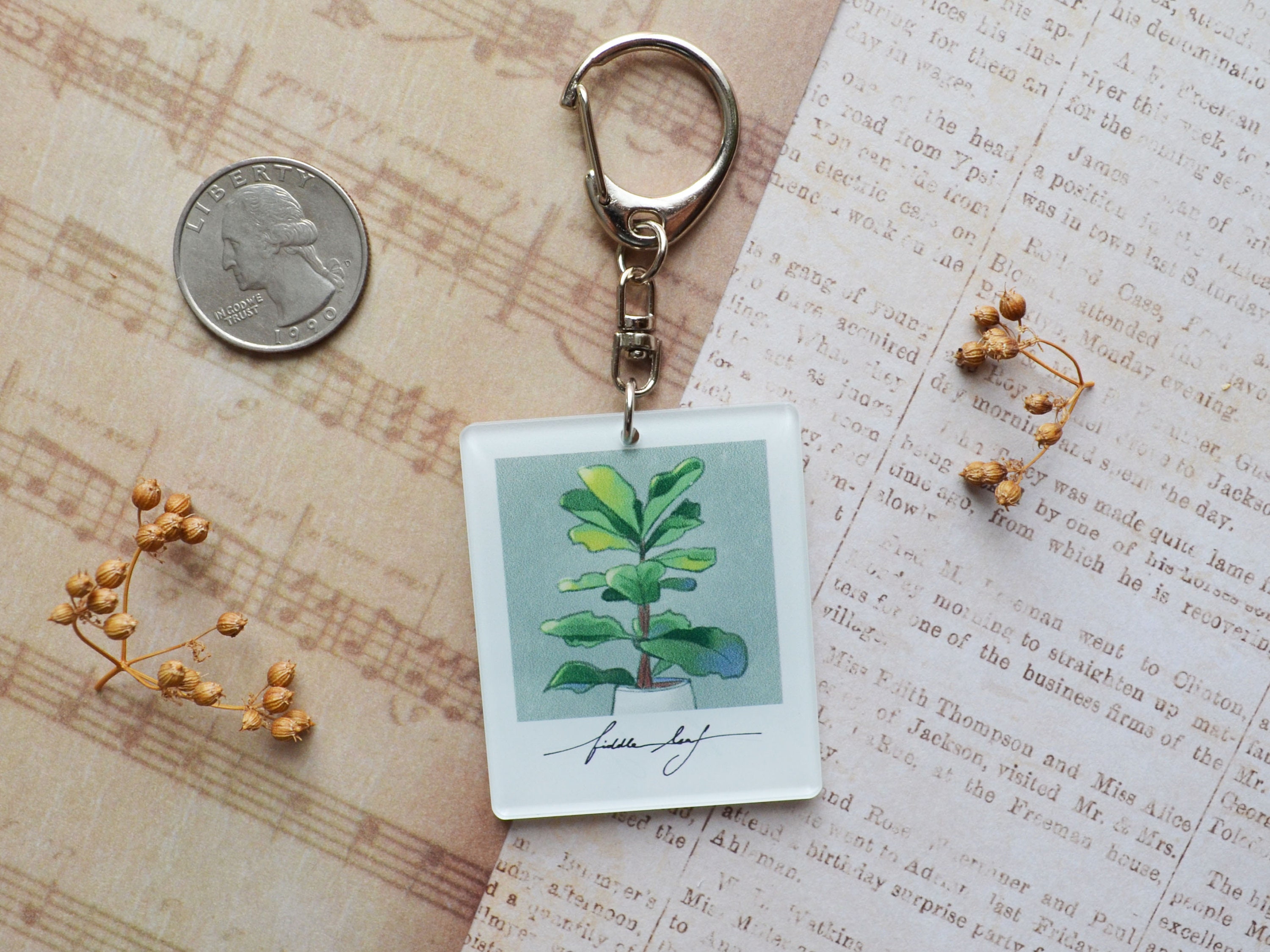 Plant Polaroid Photo Charm Keychain | Fiddle Leaf Fig, Monstera ...