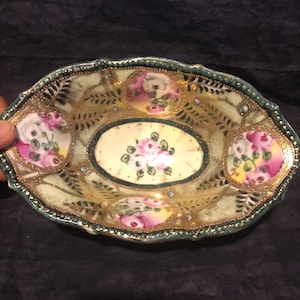 Antique Nippon Decorative  Handpainted Footed Bowl