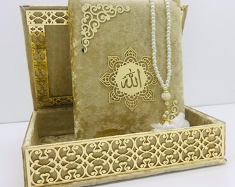 Personalized Quran with velvet box and tasbih set,  Muslim gift set, Velvet Quran and velvet box, Islamic Wedding Gift, Islamıc Quran gift.
