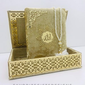 Personalized Quran with velvet box and tasbih set,  Muslim gift set, Velvet Quran and velvet box, Islamic Wedding Gift, Islamıc Quran gift.