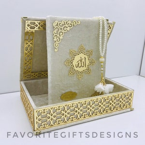Quran with velvet box and tasbih set, Personalized Islamic Quran gift, Muslim gift set, Velvet Quran and velvet box, Islamic Wedding Gift.