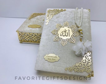 Handmade Velvet Quran Velvet Boxed and rosary set, Personalized Quran With Velvet Box, Islamic Wedding Gift, Islamic Gift Box for Muslim.