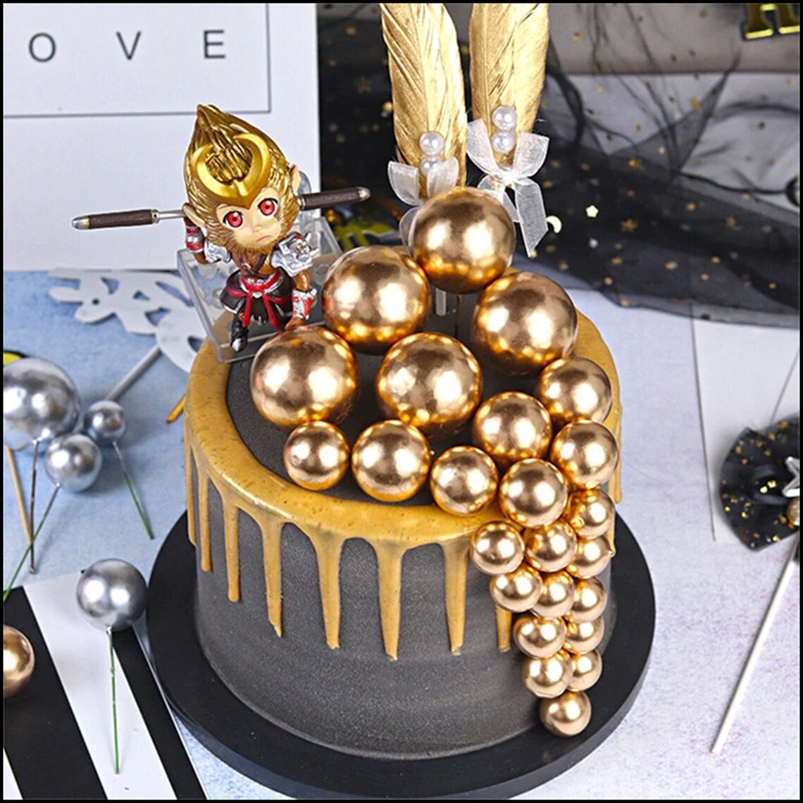 10pcs Lovely Gold Silver Ball Cake Topper Birthday Cup Cake Etsy