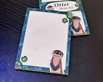 Cute River Otter Notepad Memo pad Stationary | 3x4 Tear Away Writing Paper Notes Pad