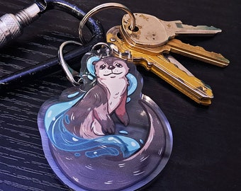 River Otter Charm Keychain Charm | Cute Swimming Otter in Water Wildlife Nature acrylic clip-chain Clip on Accessories
