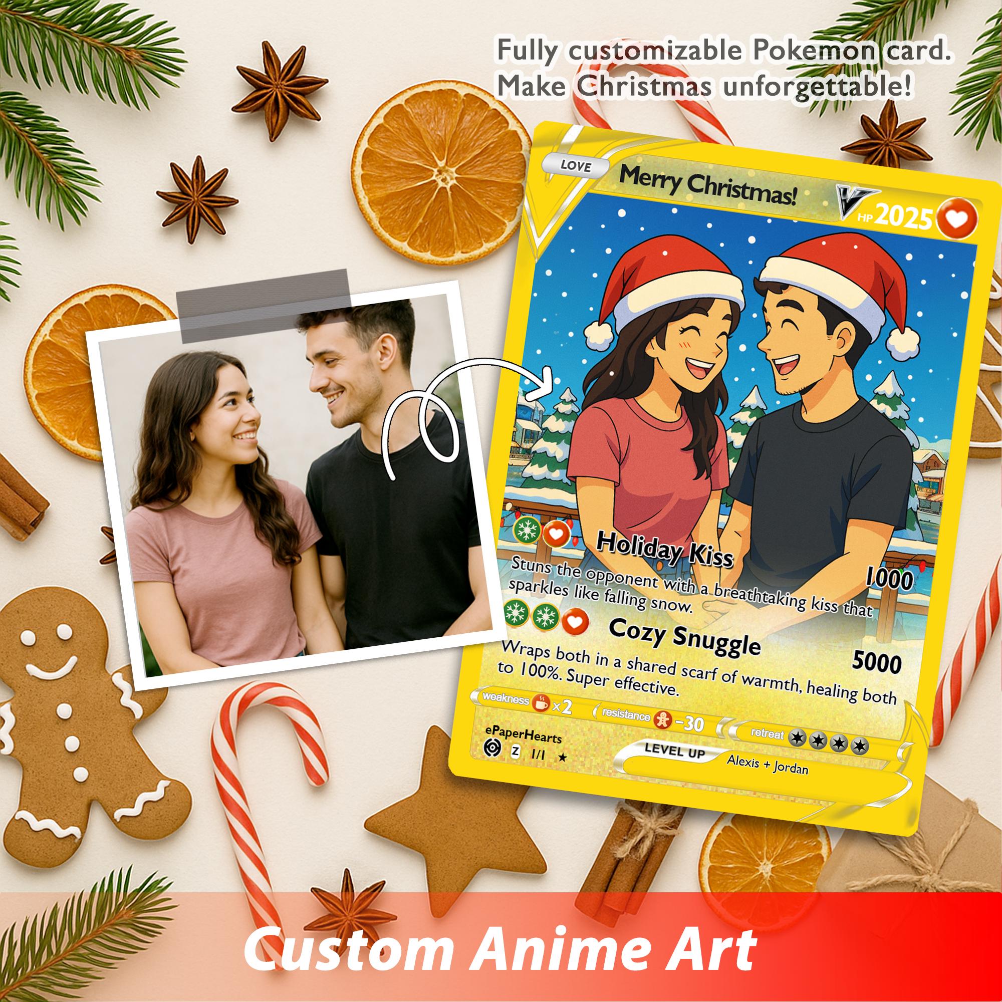 pokemon card christmas Turn Your Family Into Cartoon In Christmas, Custom Family Poke Xmas Trading Using Photo + Name, First Holographic Card these ornaments add a touch of nostalgia to your holiday decor 10 Best Holiday Pokmon Cards