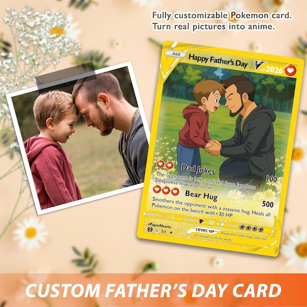 Tarjeta de Pokémon para el Día del Padre, Tarjeta de Pokémon personalizada, Regalo para papá, Regalo del Día del Padre, Regalo de Pokémon personalizado