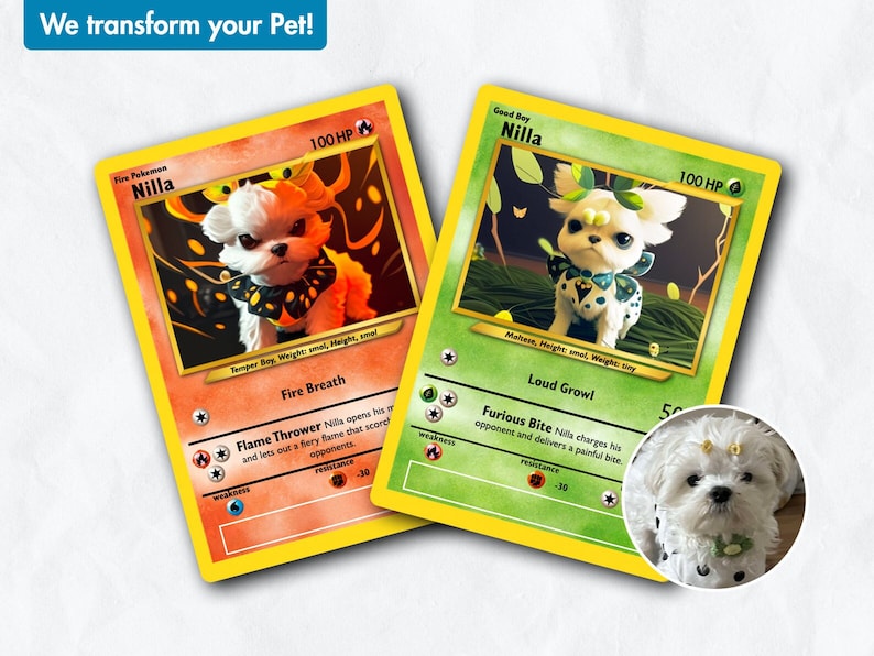 Custom Pokemon Card, Pokemon Gift, Pokmeon Card, Pokemon TCG, Pokemon, Custom Dog Gift, Dog Gift, Cat Gift, Custom Cat Gift, Pet Gift, MJ image 2