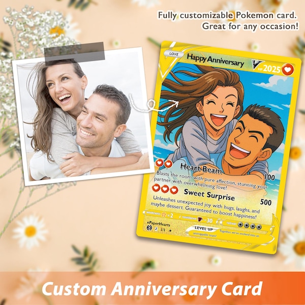 Tarjeta de aniversario personalizada de Pokémon, tarjeta de Pokémon personalizada, regalo para novio, regalo para novio, regalo de Pokémon personalizado, regalo de Pokémon